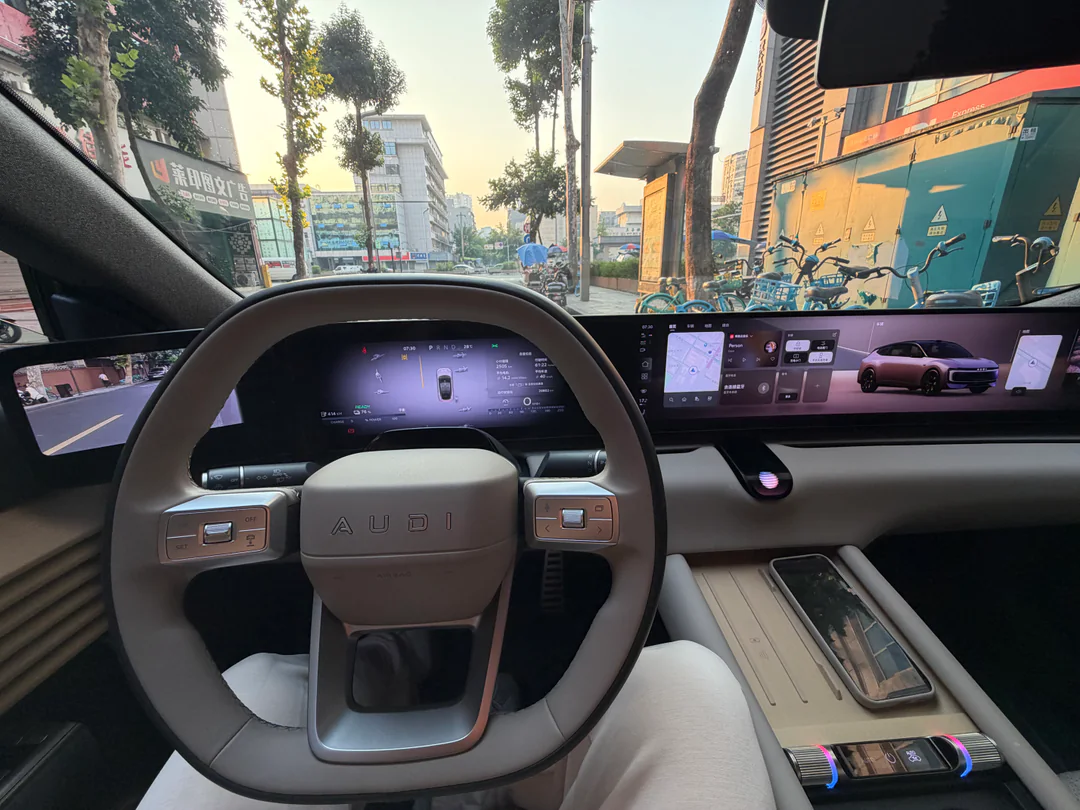 The driver’s seat before an early-morning departure from Chengdu