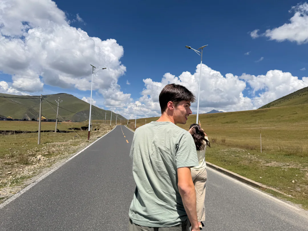 Walking together along the closed road